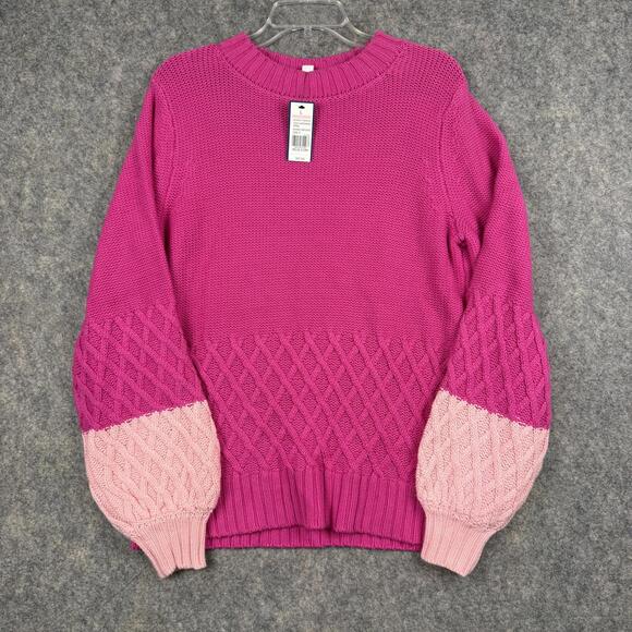 Crown & Ivy Long Sleeve Pullover Sweater Dark Pink Light Pink Size Large NWT 841 - Picture 2 of 7